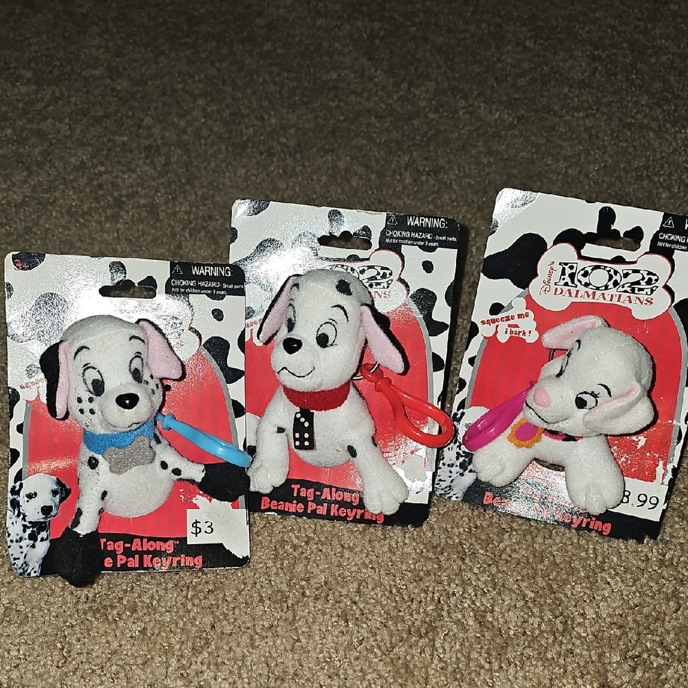 *Limited* Disney 102 Dalmatians Plush Keyrings w Red, Blue, and Pink Accents